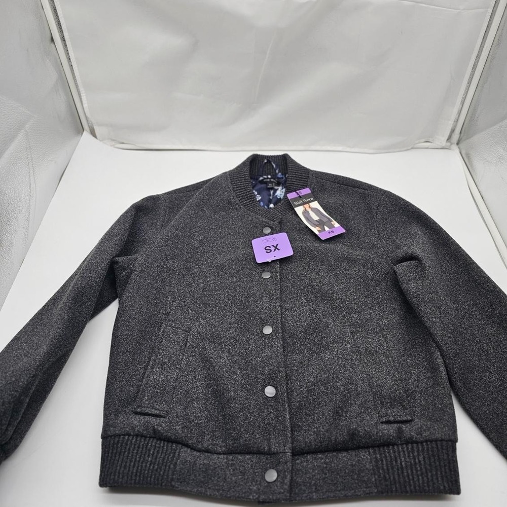 NWT Well Worn Womens Size XS  Charcoal Grey Bomber Jacket Snap-up Pockets - Picture 3 of 6